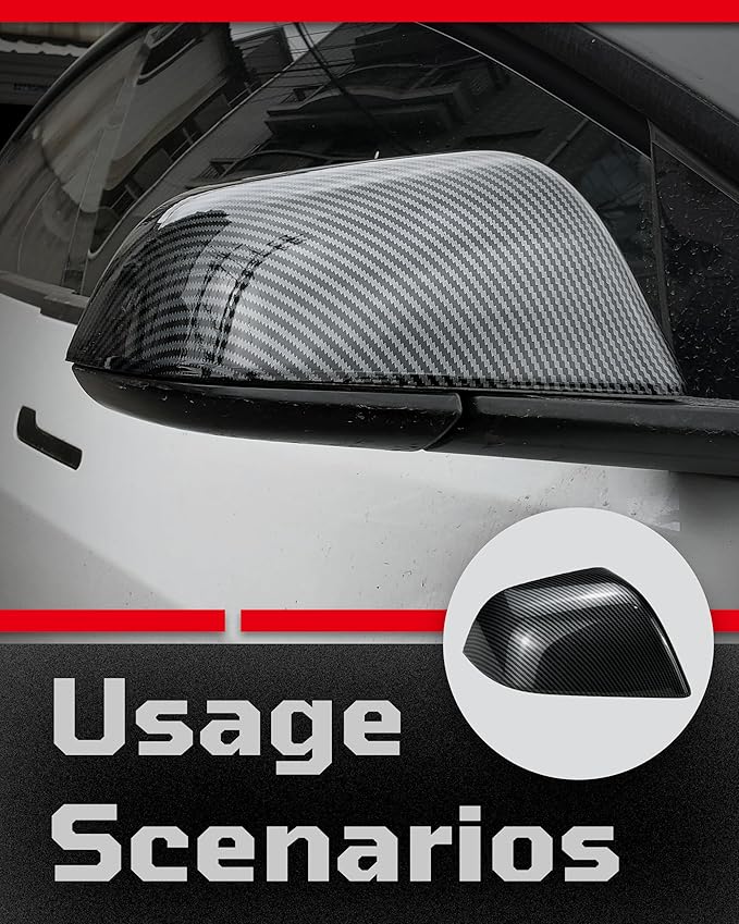 Side Mirror Caps Cover Compatible with Tesla Model 3 2017 2018 2019 2020 2021 2022 2023 2024 2025 Gloss Carbon Fiber Mirror Covers