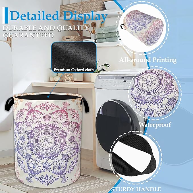 Groovy Mandala Laundry Basket Collapsible Laundry Hamper with Handle, Oxford Clothes Toy Storage Bin for Bathroom Bedroom Roo