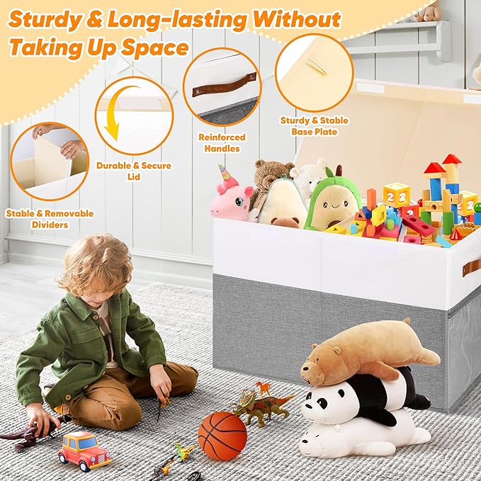 Mabahoo Large Toy Box, Collapsible Sturdy Storage Chest With Lids, Kids Toy Chest Storage Organizer Toddler Bin Boxes for Liv