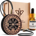 Wood Car Air Freshener — Handmade Car Air Freshener — Vegvisir Designed Fragrance Oil Diffuser in Wooden Gift Box — Aromather