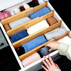 Utoplike Bamboo Dresser Drawer Dividers, 4'' High Adjustable Drawer Organizers for Clothing, Spring Loaded, Works in Kitchen,
