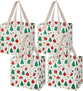 VENO 4 Pack Reusable Grocery Bags, Heavy-Duty Shopping Bags with Handles, for Shopping Cart with Hard Bottom to Stand Upright, Foldable (Jingle Mix, 4 Pack)