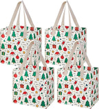 VENO 4 Pack Reusable Grocery Bags, Heavy-Duty Shopping Bags with Handles, for Shopping Cart with Hard Bottom to Stand Upright, Foldable (Jingle Mix, 4 Pack)