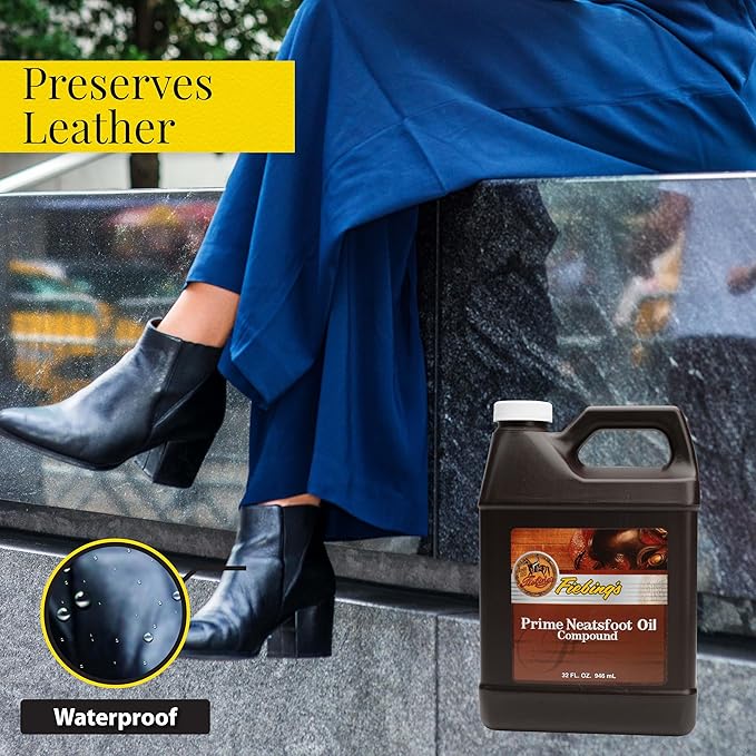 Fiebing's Prime Neatsfoot Oil 32 Fl Oz - Leather Conditioner & Preservative with Synthetic & Natural Animal Oil - Waterproof,