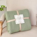 Chunky Cable Knit Throw Blanket Lightweight Light Green 100% Organic Cotton Blanket for Sofa Couch Bed Baby Nursery, Rustic S