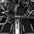 CAR PASS Leather Cow Bling Diamond Car Seat Covers Front & Rhinestone Carpet Car Floor Mats & Sparkly Steering Wheel Cover 15
