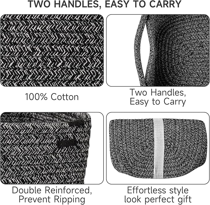 3-Pack Shelf Baskets for Organizing, Closet Organizer Bins, Small Woven Baskets, Rope Toy Basket, Storage Basket for Shelves,