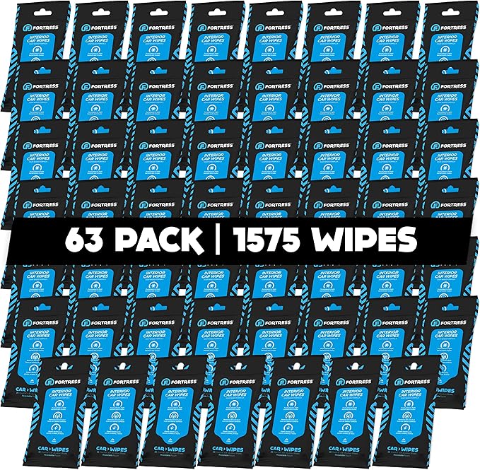 Fortress Car Interior Wipes (25 ct, Pack of 63) for Car Interior Cleaning, Dashboard, Seats, Detailing, and Steering Wheel [T