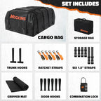 Mockins 35 Cu Ft Black Rooftop Cargo Carrier Bag | 60"x42"x24" Roof Bag Cargo Carrier for Top of Vehicle | Vehicle Soft-Shell Carriers for Car Roof Storage w/Accessories | Use with or w/o Roof Rack