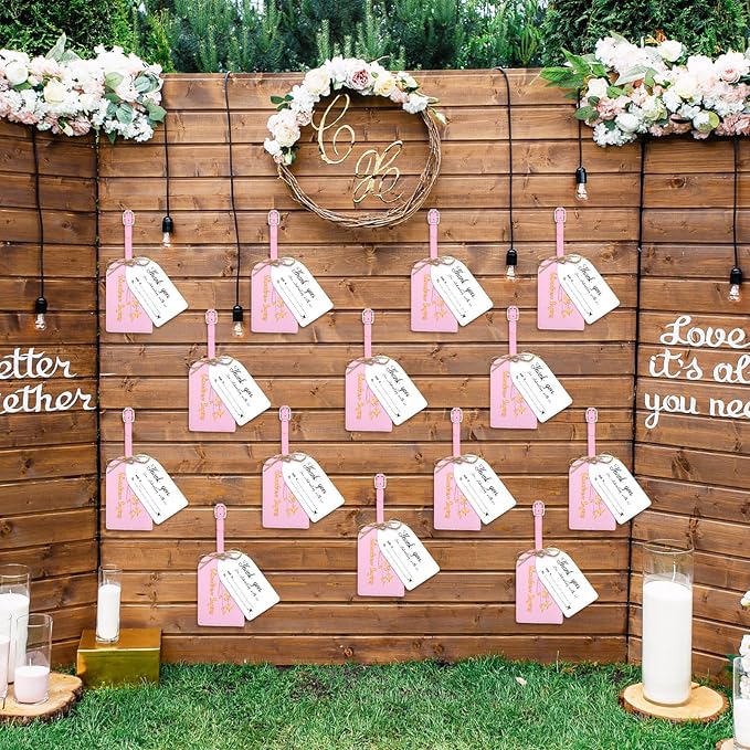 Sweetude 48 Sets Leather Luggage Tag Bulk and So The Adventure Begins Luggage Tags with Name Card for Wedding Bridal Shower B