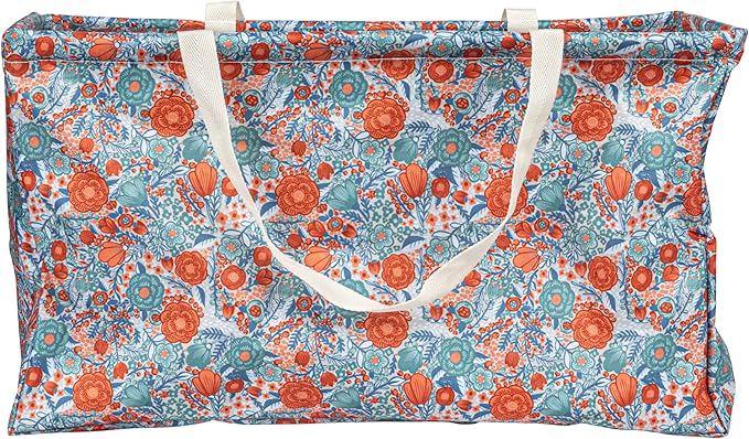 Household Essentials Large Canvas Utility Tote Bag with Handles | Collapsible Storage Basket for Laundry, Groceries, College, Beach, Car & More | Water-Resistant Lining | 11"x22"x13"