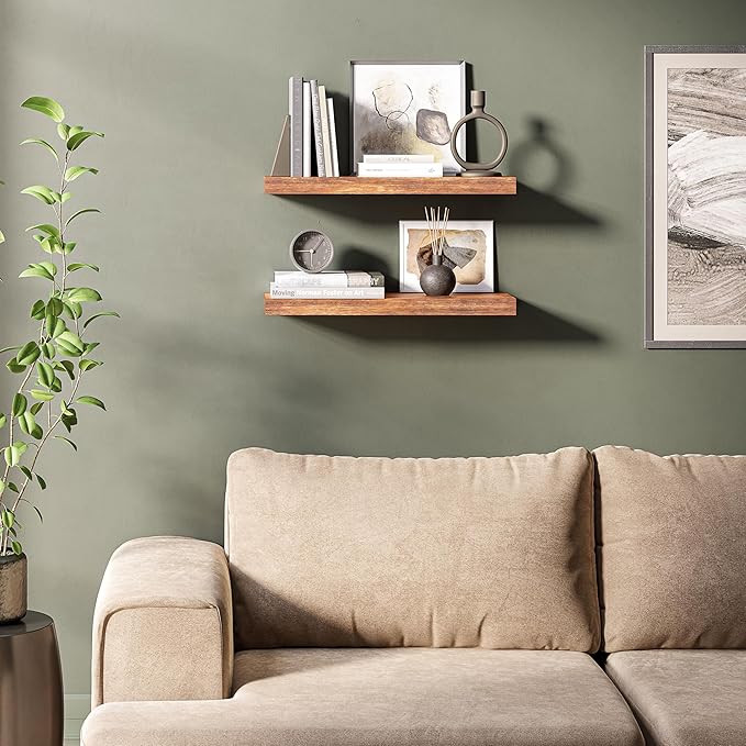 Ballucci Floating Shelves, 24" Wood Wall Shelf Set of 2, with Invisible Brackets for Bathroom, Living Room, Bedroom, Kitchen,
