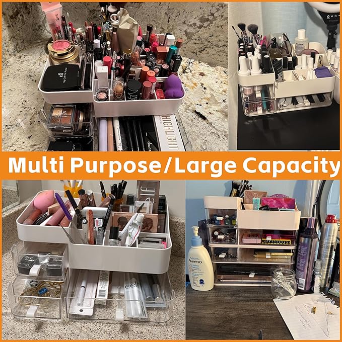 Pink Makeup Countertop Organizer,Large Capacity Make up Organizers for Vanity with 6 Drawer,Plastic Bathroom Skincare Organiz
