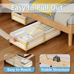 Under Bed Storage Containers with Wheels, Larger Bamboo Wood Under Furniture Storage Containers with Dust Bags，Rolling for Sh