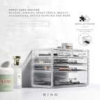 BINO THE MANHATTAN SERIES Acrylic Makeup Drawer Organizer-3 Large 2 Small Drawer | Clear Beauty Organizers and Storage| Cosme