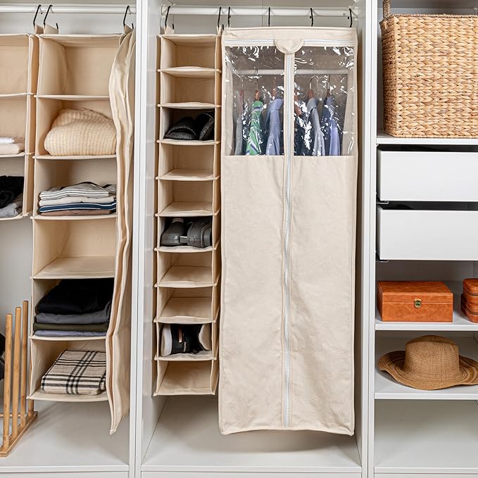 Household Essentials Cedarline 6-Shelf Hanging Closet Organizer, Heavy-Duty Cotton Canvas, Breathable, Versatile, Compact, Pe