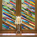SUNBABY Stained Glass Window Privacy Film: 3D Decorative Christmas Static Clings, Vintage Windows Decals Day and Night Privacy, Home Bathroom Door Window Coverings for Winter,23.6 x 35.4 Inch