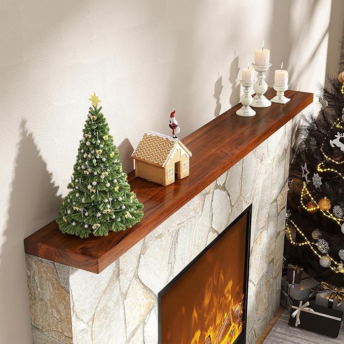 55 Inch Solid Wood Floating Shelf - 100% Solid Teak Wood Wall Shelf with Invisible Brackets - Waterproof Natural Wood Shelves