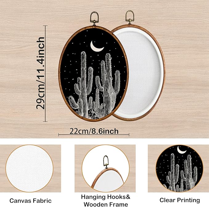 KSDUT Western Wall Decor Art - Black Cactus Wall Art Canvas Frame Hanging Prints, Vintage Southwestern Desert Eclectic Oval W