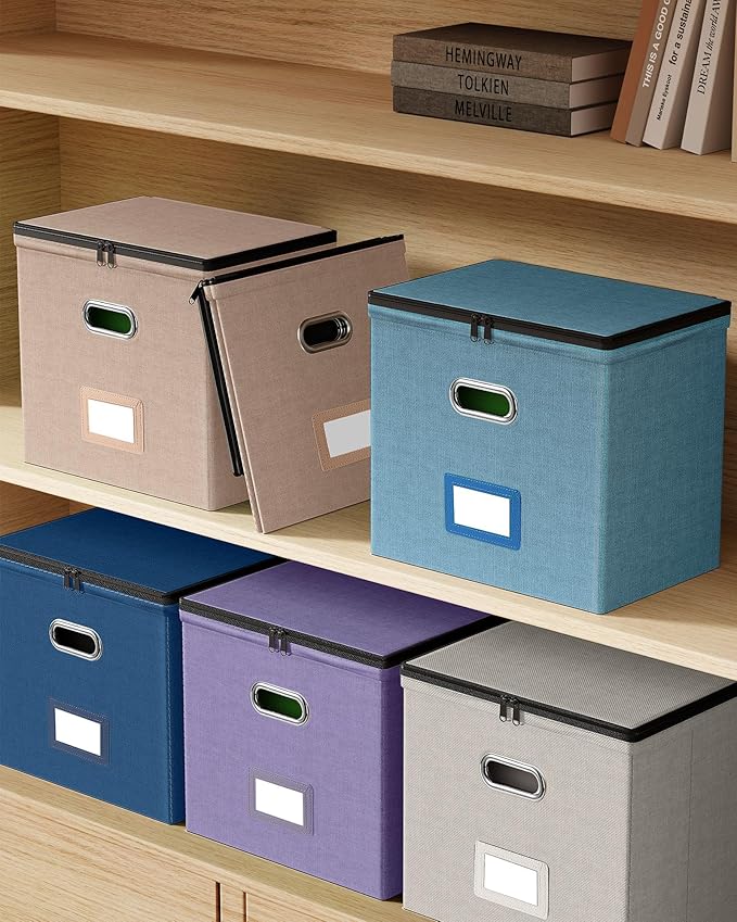 Oterri File Organizer Boxes with Lids, File Box with Mesh Pockets, Document Organizer Box for Letter Size Folders, Zippers Im