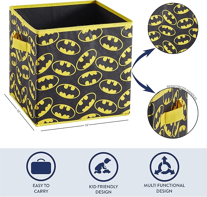 Batman Collapsible Storage Cubes – Set of 2 Foldable Fabric Bins for Kids – Organizer Boxes with Iconic Logo – Closet & Toy S