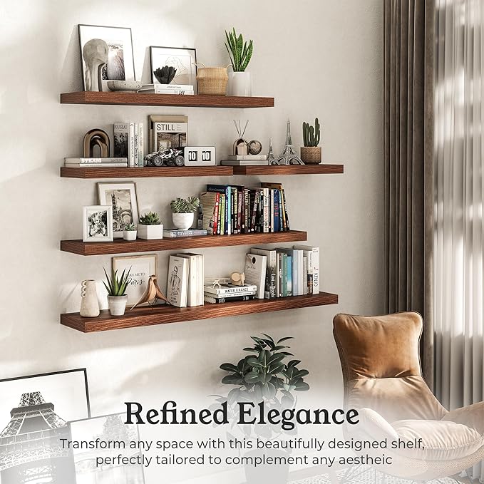 Floating Shelves for Wall, 7.9" Deep Wall Mounted Wood Shelves for Bathroom, Bedroom, Living Room, Kitchen, Hanging Shelf for