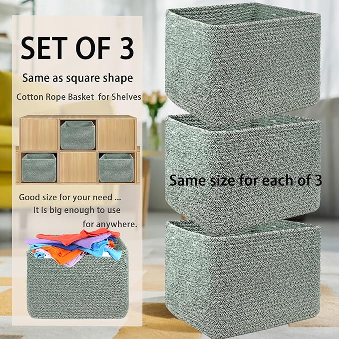 COMFY-HOMI 3Pack Small Woven Cotton Rope Basket for Organizing, Gift Baskets for Handles, Empty Gift Baskets, Medium Rope Bas