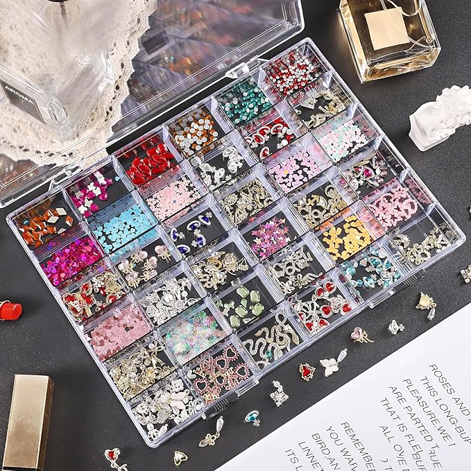 Noverlife 2 Pack 36 Grids Clear Plastic Organizer Box, Jewelry Craft Storage Container Bead Holder Nail Charm Organizer, Rock