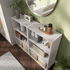 Homes: Inside + Out Apexa 3-Tier Cube Storage Organizer Shelves, Stackable Wood Bookcase Fits Cubby Bins for Organization, Do
