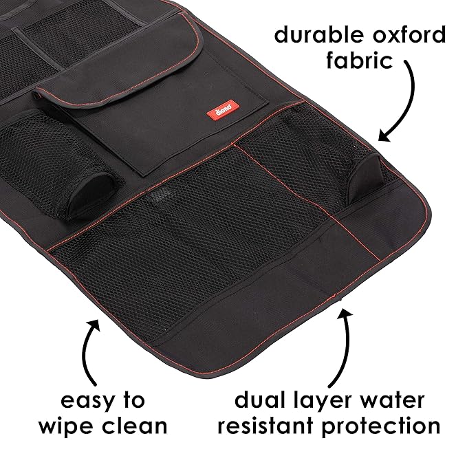 Diono Stow 'n Go Car Back Seat Organizer for Kids, Kick Mat Back Seat Protector, with 7 Storage Pockets, 2 Drinks Holders, Water Resistant, Durable Material, Black , 18x10x9 Inch (Pack of 1)