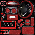25PCS Bling Car Car Accessories Set,15 Inch Steering Wheel Cover,Shiny License Plate Frame,Center Console Cover and Rearview Mirror Set and Other Car Accessories(Red)