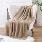 BATTILO HOME Tan Throw Blanket for Bed, Boho Decorative Couch, Taupe Home Decor, 50"x60"