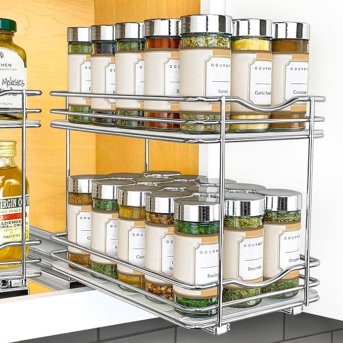 LYNK PROFESSIONAL® Pull Out Spice Organization for Cabinets - 6-3/8 inch Wide – Spice Rack for Inside Cabinets, Slide Out Spi