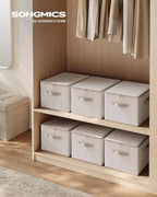 SONGMICS Foldable Storage Organizer Boxes, Set of 3 Storage Basket Bins with Lids, Handles, Clothes Organizer, 15.7 x 11.8 x 