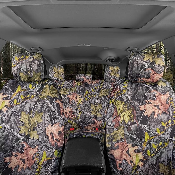 BDK Camo Car Seat Covers Full Set with Floor Mats – Complete Interior Protection Set, Realistic Green Forest Camouflage Patte