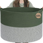 INDRESSME 115L Extra Large Cotton Rope Blanket Basket, Home Decor Laundry Storage Basket for Organizing Bedroom, Living Room,