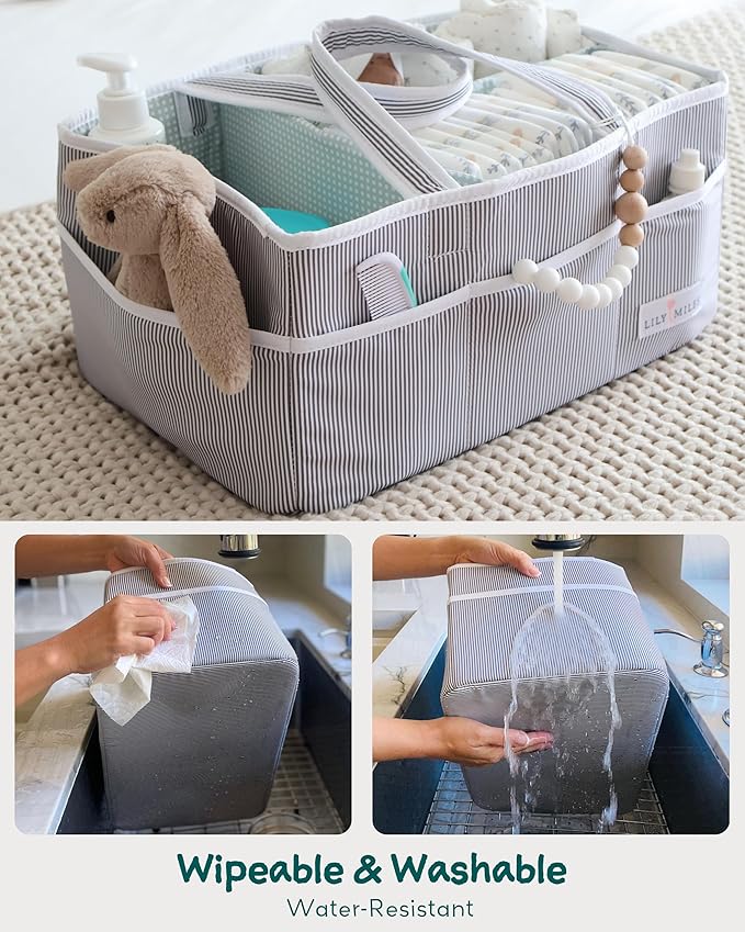 Lily Miles Baby Diaper Caddy Organizer - Large Tote Bag for Newborn essentials Boy or Girl - Baby Shower Basket - Nursery Mus