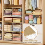 2 Pack Stackable Closet Organizers and Storage, 4 Cube Closet Shelves with Wood Top Board for Extra Clothes Storage, Small Me