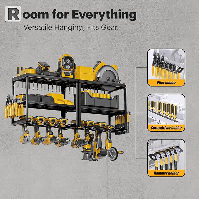 Spampur Power Tool Organizer, 15 Min Fast Assembly, 8 Slots 3 Layer Heavy Duty Metal & Max 150lb load Cordless Power Dill Hol