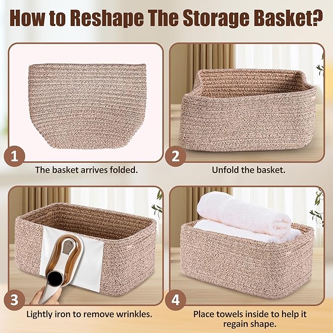 5-Pack Small Woven Rope Storage Baskets – 2 Sizes Organizer Bins for Closet, Shelf, Bookshelf, Nursery, Changing Table, Fabri