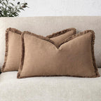Foindtower Set of 2 Decorative Linen Fringe Lumbar Throw Pillow Covers Boho Farmhouse Cushion Cover with Tassels Soft Accent 