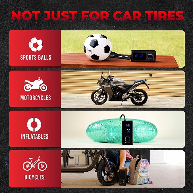 POCKET AIR Tire Inflator Portable Air Compressor by Bullseye Pro for Tires, Balls, Bike with Persta Valve, Auto Shut Off, Inflates in 2 Min, Cordless Rechargeable 4000MAH,100 PSI, SoS Light