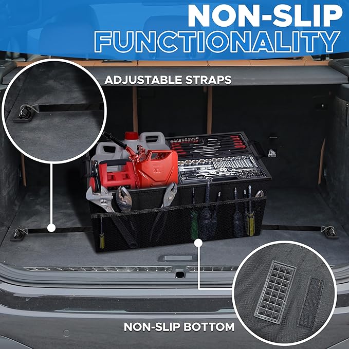 EcoNour Trunk Organizer for Car | SUV Collapsible Cargo Storage Box with Detachable Dividers, Mesh Pockets & Adjustable Straps