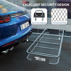 TUFFIOM 60"x20"x6" Folding Hitch Mount Cargo Carrier Basket, 500lbs Steel Car Cargo Trailer Hitch Luggage Rack with Net, Waterproof Cargo Bag, Straps & Stabilizer for SUV Car Truck Van