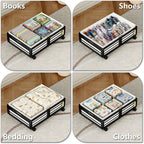 Under Bed Storage Containers with Wheels, Larger Bamboo Wood Under Furniture Storage Containers with Dust Bags，Rolling for Sh
