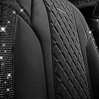 CAR PASS Nappa Leather Seat Covers Front,Black Diamond Bling Car Seat Covers Front Seats Luxury Padded Waterproof,Universal F