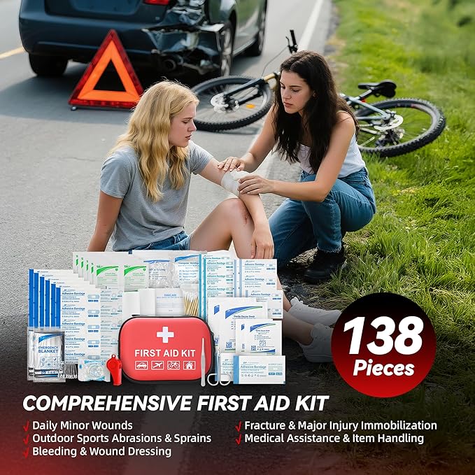 Car Emergency Safety Kit Bag with Portable Air Compressor, Jumper Cables,First Aid Kit, Winter Vehicle Roadside Emergency Kit