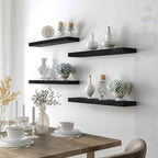 24 Inch Floating Shelves for Wall Rustic Black Wood Wall Shelves for Bedroom Set of 4