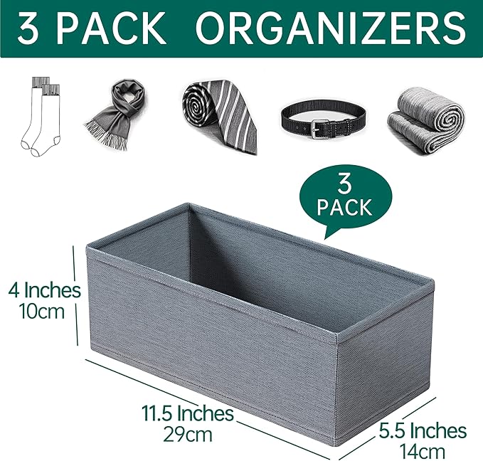 3 PACK Drawer Organizer Clothes，drawer Divider， Dresser Drawer Storage for Sock, Underwear, Bra，Panties，Belt, Tie, Stockings,