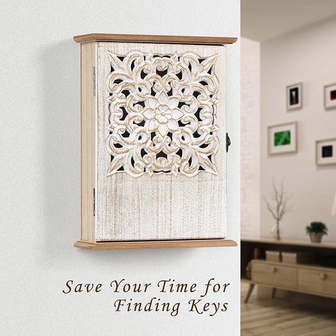 Key Holder for Wall Decorative Key Box Key Cabinet, Wooden Key Hooks Wall Mounted Key Hangers Rustic Key Rack with 6 Key Hook
